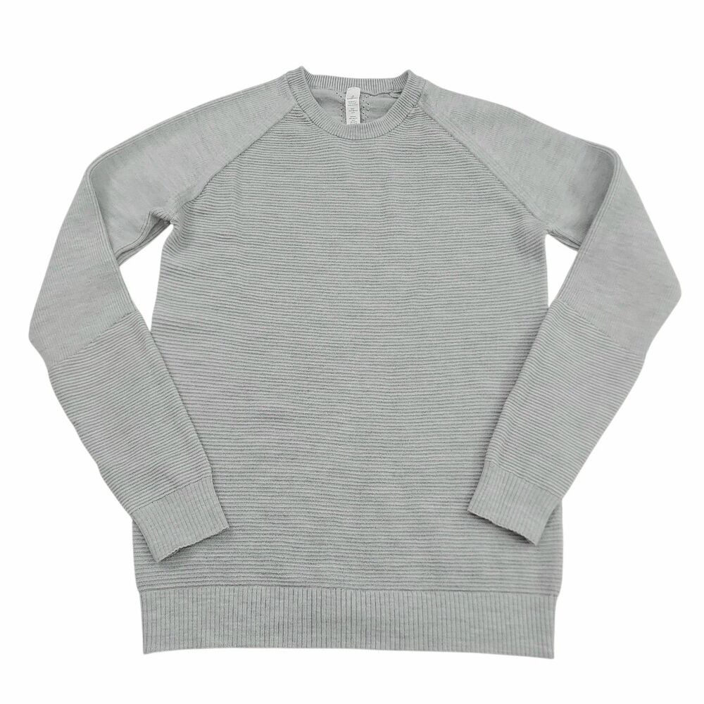 Lululemon Womens 8 Light Gray Sweater Merino Wool Knit Ribbed Raglan Crewneck